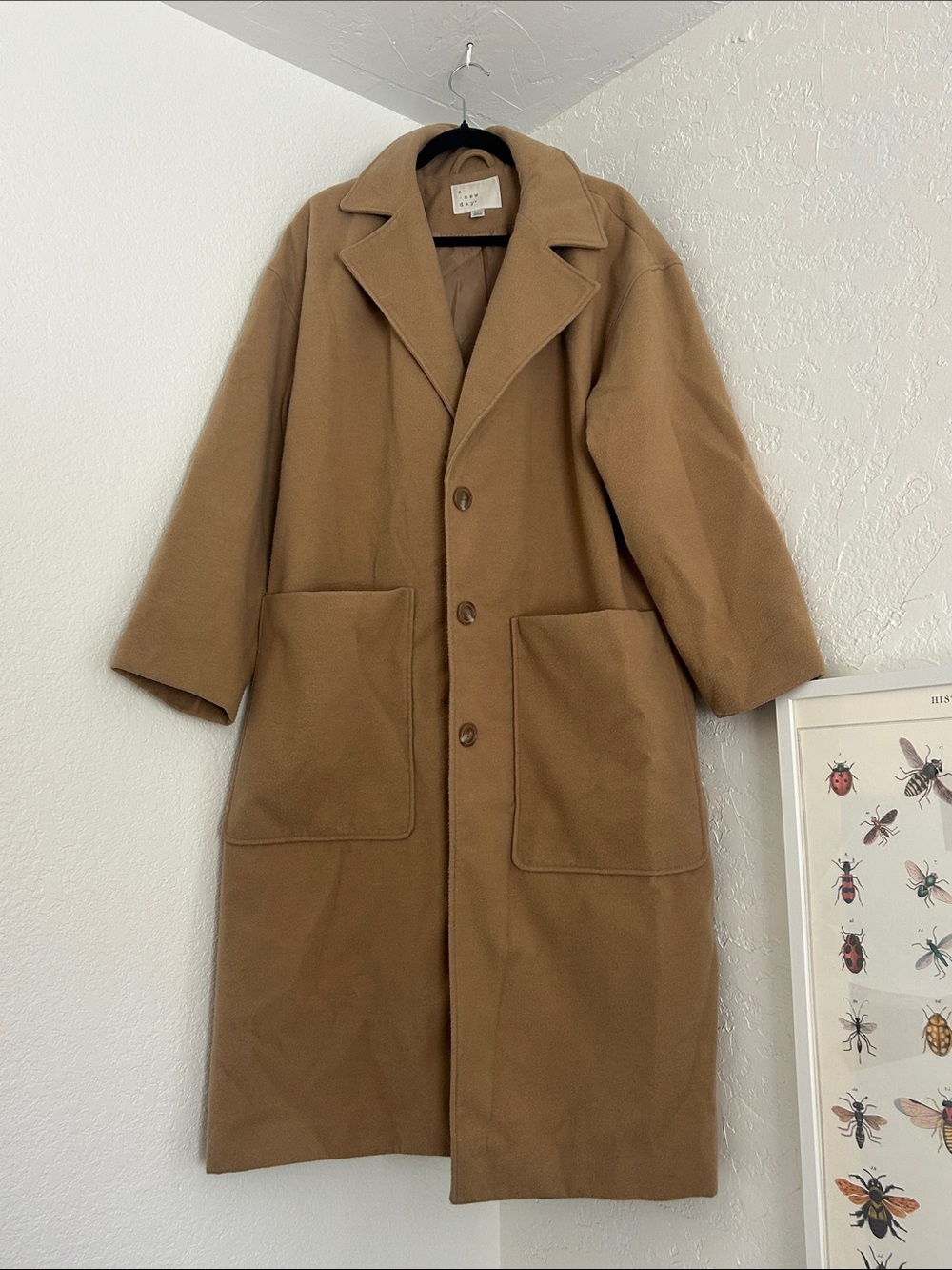 A New Day Women’s Camel Oversized Long Wool Blend Coat
